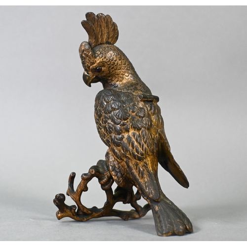 903 - A Victorian gilt bronze inkwell, cast as a cockatoo with glass eyes and hinged head, stamped for 'Me... 