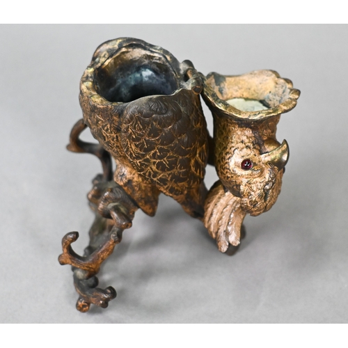 903 - A Victorian gilt bronze inkwell, cast as a cockatoo with glass eyes and hinged head, stamped for 'Me... 