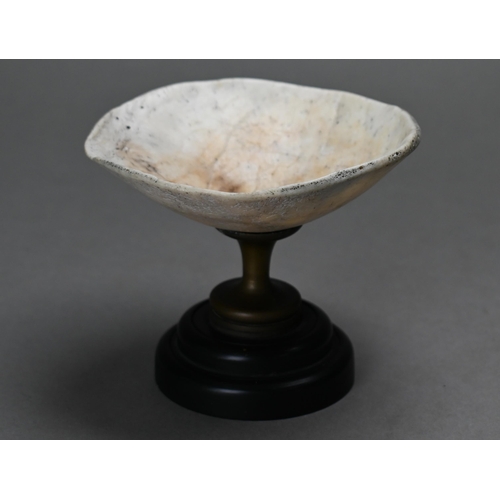 905 - An unusual vintage small comport, the bowl a cranial cap, on brass stem and composite foot, 8.5 cm h... 