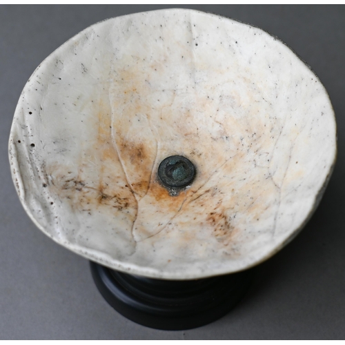 905 - An unusual vintage small comport, the bowl a cranial cap, on brass stem and composite foot, 8.5 cm h... 