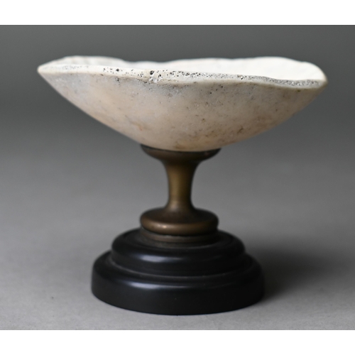 905 - An unusual vintage small comport, the bowl a cranial cap, on brass stem and composite foot, 8.5 cm h... 