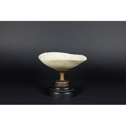 905 - An unusual vintage small comport, the bowl a cranial cap, on brass stem and composite foot, 8.5 cm h... 