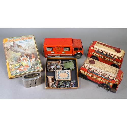 917 - A Brimtoy tinplate double decker bus and similar trolleybus inscribed 'Buy British', to/w a Mettoy R... 