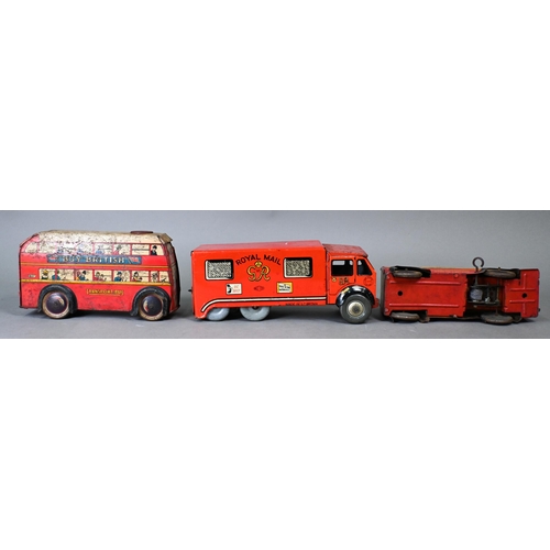 917 - A Brimtoy tinplate double decker bus and similar trolleybus inscribed 'Buy British', to/w a Mettoy R... 