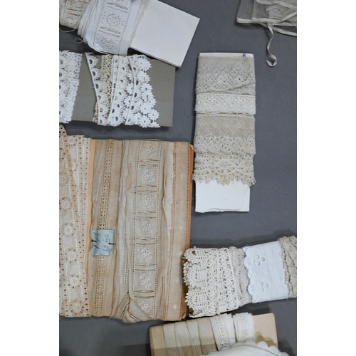 946 - A large collection of antique lace trimmings, edgings, cuffs, collars, sleeves, bodices, doilies etc