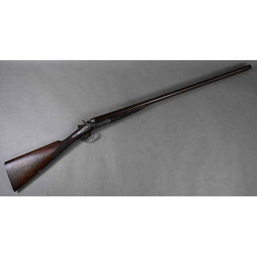 950 - An antique twin-barrelled shotgun by G E Lewis, Birmingham with hammer action, damascus (nitro-proof... 