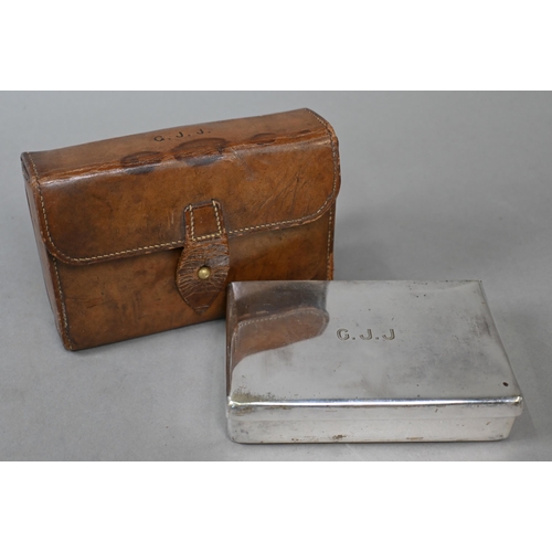 953 - An ep huntsman's sandwich box in leather case by Drew & Sons, Piccadilly to/w a leather cased sa... 