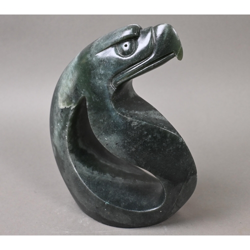 968 - A Canadian First Nation green hardstone carved eagle, signed beneath 'Willy Skye Six Nations Ontario... 