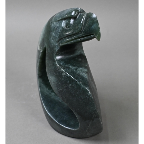 968 - A Canadian First Nation green hardstone carved eagle, signed beneath 'Willy Skye Six Nations Ontario... 