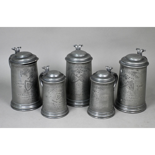 973 - Three 1871 pewter trophy tankards, Balliol College (Oxford) Scratch Fours (rowing) 20 cm to/w two 16... 