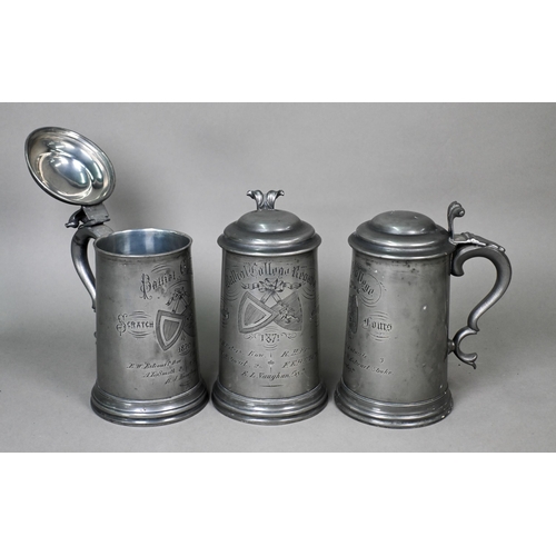 973 - Three 1871 pewter trophy tankards, Balliol College (Oxford) Scratch Fours (rowing) 20 cm to/w two 16... 