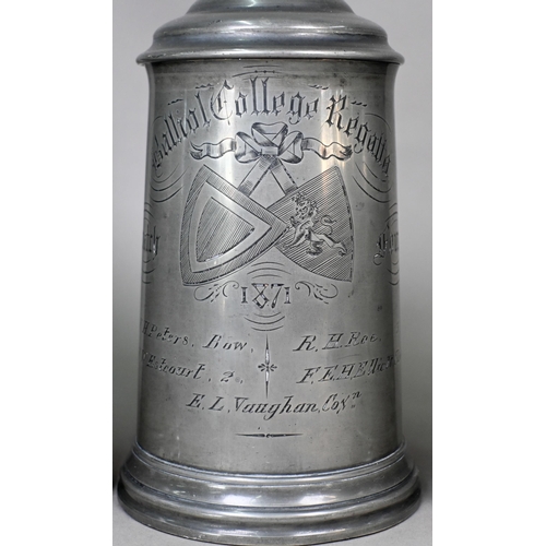 973 - Three 1871 pewter trophy tankards, Balliol College (Oxford) Scratch Fours (rowing) 20 cm to/w two 16... 