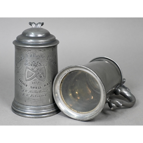 973 - Three 1871 pewter trophy tankards, Balliol College (Oxford) Scratch Fours (rowing) 20 cm to/w two 16... 