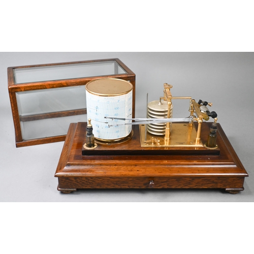 974 - A Negretti & Zambra dual-stylus barograph/thermograph, the glazed oak case with lower drawer con... 