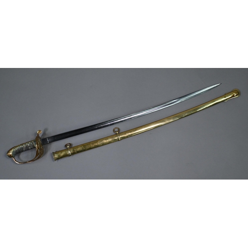 963 - A Victorian military pattern officer's sword with 82 cm etched and fullered slightly curved blade, b... 