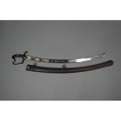 965 - A Georgian military officer's sabre, the 83 cm curved and fullered blade, lacquered, gilded and engr... 