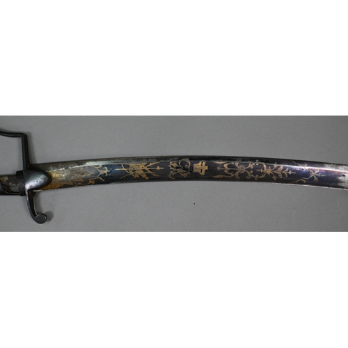 965 - A Georgian military officer's sabre, the 83 cm curved and fullered blade, lacquered, gilded and engr... 