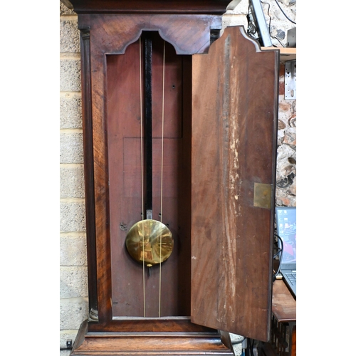 641 - An 18th century floor standing longcase regulator movement, the oversize silvered arched dial 34 cm ... 