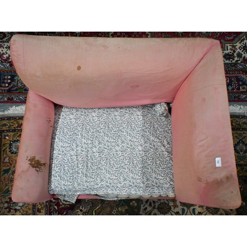 740 - An antique Dutch love-seat / corner armchair with one low arm, on turned supports, 102 cm wide, for ... 