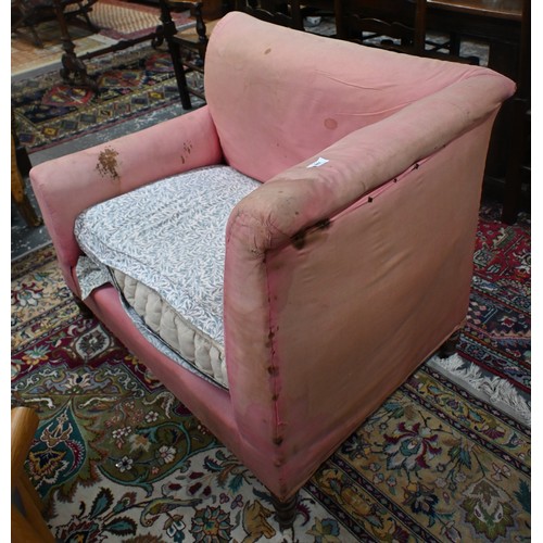 740 - An antique Dutch love-seat / corner armchair with one low arm, on turned supports, 102 cm wide, for ... 