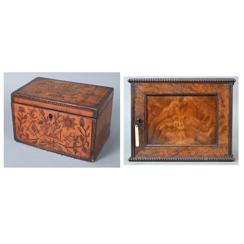 979 - Masonic interest - George III satinwood tea caddy, profusely inlaid with marquetry urns, squares, co... 