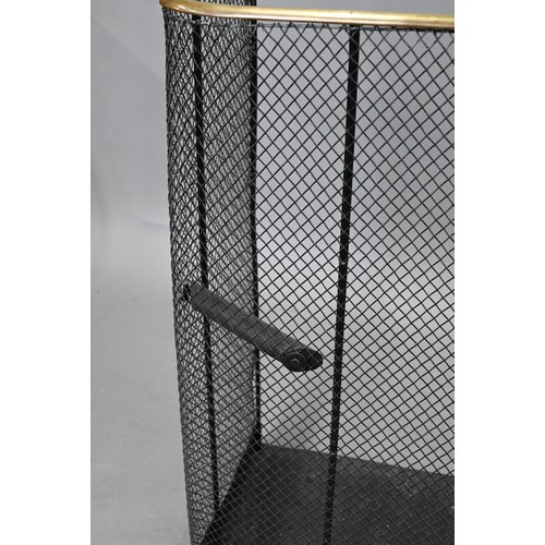 676 - A large country house brass framed diamond lattice wired nursery spark guard, with ash pan base, 127... 