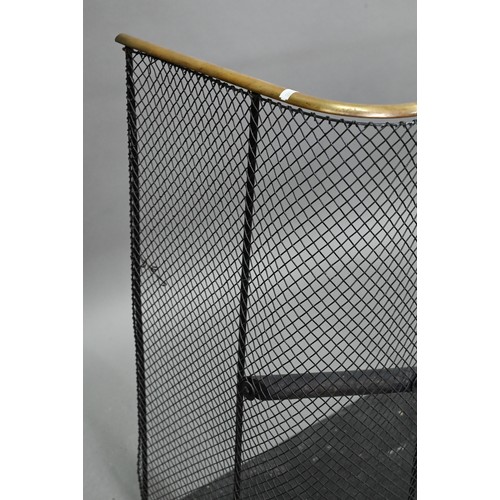 676 - A large country house brass framed diamond lattice wired nursery spark guard, with ash pan base, 127... 