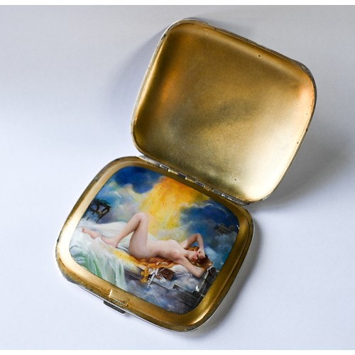 155A - A fine Continental silver and enamelled cigarette case with concealed erotic scene, early 20th centu... 