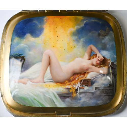 155A - A fine Continental silver and enamelled cigarette case with concealed erotic scene, early 20th centu... 