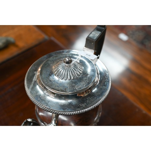 68 - A George III heavy quality silver urn-shaped teapot, the lift-off cover with reeded dome and ball fi... 