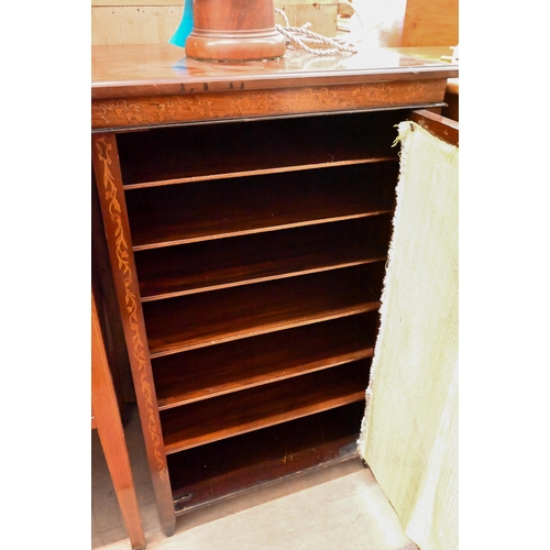 20 - A rosewood inlaid music cabinet with astragal glazed door enclosing fixed shelves