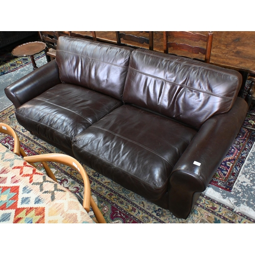 49 - A modern John Lewis 'Madison' model, brown leather sofa, 202 cm w x 100 cm deep x 86 cm h o/all