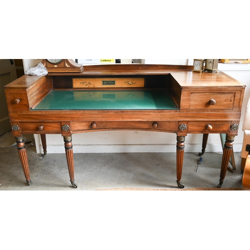 86 - A mahogany sideboard, converted from a square piano, on turned and reeded supports, 172 cm wide