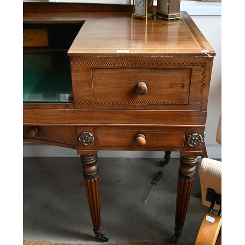 86 - A mahogany sideboard, converted from a square piano, on turned and reeded supports, 172 cm wide