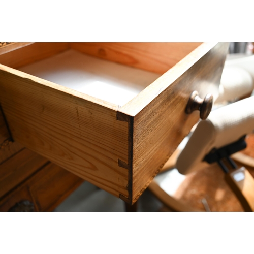 86 - A mahogany sideboard, converted from a square piano, on turned and reeded supports, 172 cm wide