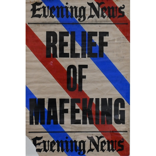 492 - Two historic Evening News posters 'Relief of Mafeking' and 'Pretoria Day', 75 x 50 cm, framed and gl... 