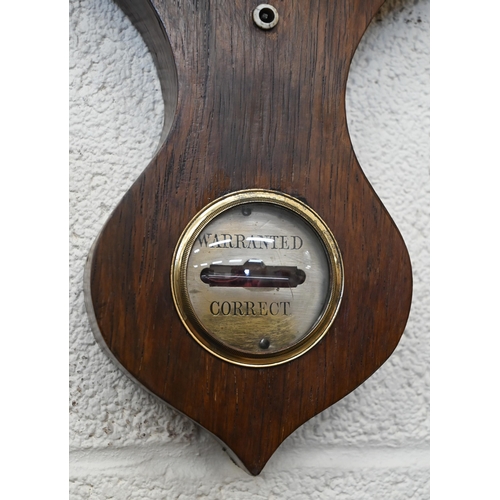 100 - Two unnamed mercurian wheel barometers with silvered dials and registers, one inlaid case, 95 cm and... 