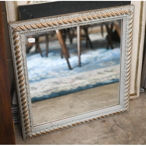 109 - Four modern wall mirrors in decorative distressed painted/gilded frames, largest 70 x 80 cm (4)