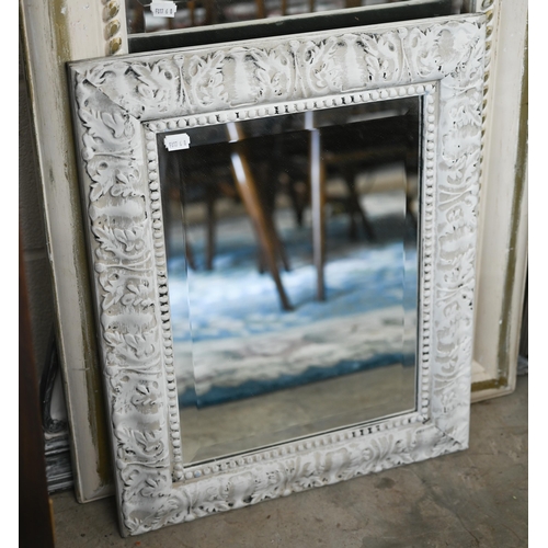 109 - Four modern wall mirrors in decorative distressed painted/gilded frames, largest 70 x 80 cm (4)