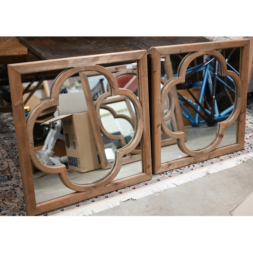 118 - Three pine framed quatrefoil wall mirrors, 60 cm square (3)