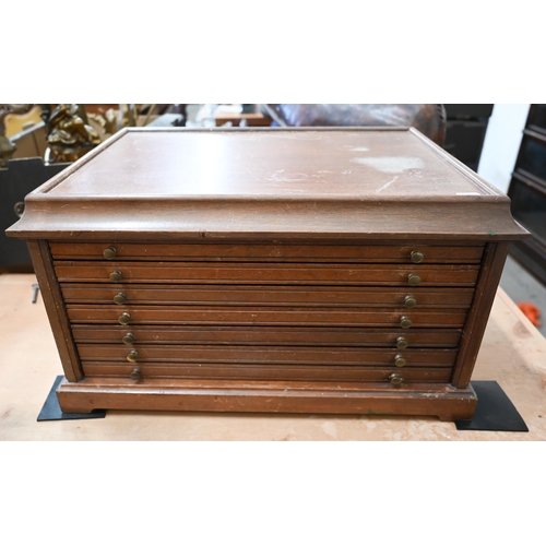 12 - A mahogany six-drawer collector's chest with brass handles, 52 x 38 x 30 cm high