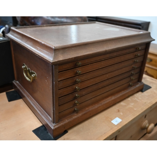 12 - A mahogany six-drawer collector's chest with brass handles, 52 x 38 x 30 cm high