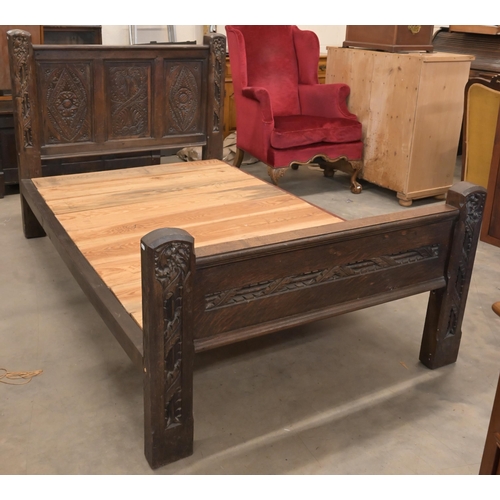 125 - A carved oak single bed (antique and later components) c/w Peter Betteridge Milton 1400 mattress