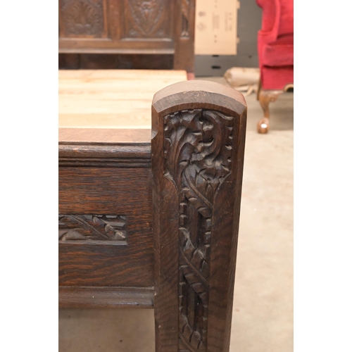 125 - A carved oak single bed (antique and later components) c/w Peter Betteridge Milton 1400 mattress