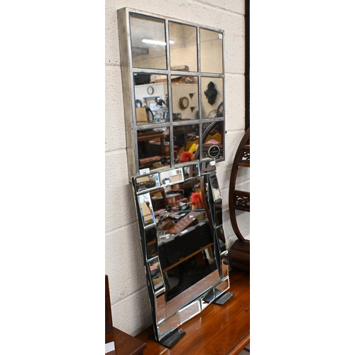 138 - A 'London Ornaments' metal garden shutter mirror, 60 cm w x 70 cm h to/w square window mirror and an... 