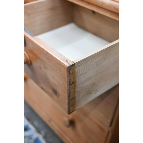 15 - A Parana pine chest with galleried top over two short and two long drawers on turned feet, 90 x 104 ... 