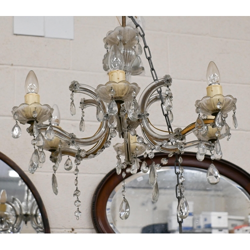 159 - # French-style six branch glass and brass electrolier with faceted glass drops