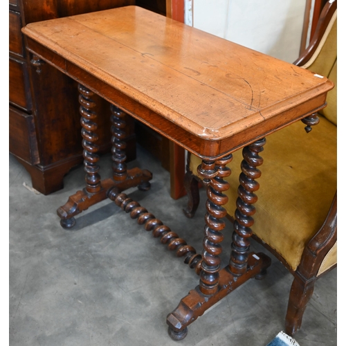 16 - Victorian mahogany console table with shallow frieze drawer and barley twist supports, 84 x 44 x 74 ... 