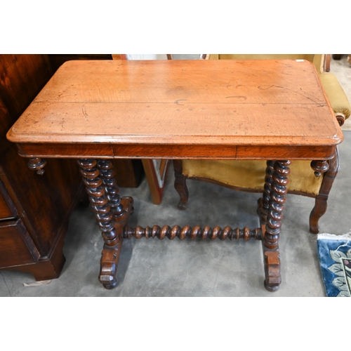 16 - Victorian mahogany console table with shallow frieze drawer and barley twist supports, 84 x 44 x 74 ... 