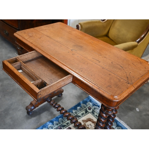 16 - Victorian mahogany console table with shallow frieze drawer and barley twist supports, 84 x 44 x 74 ... 